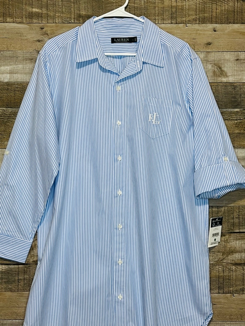NWT Lauren Ralph Lauren Women’s Sleepshirt in a blue/white stripe pattern. - Picture 8 of 8